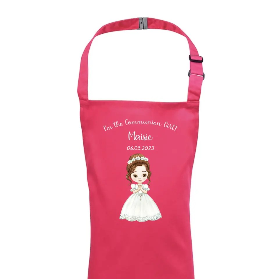 Personalised First Holy Communion Apron for Girls Hot Pink