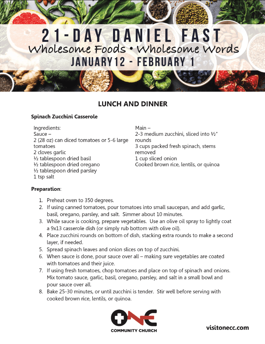 Daniel Fast Recipe Book One Community Church