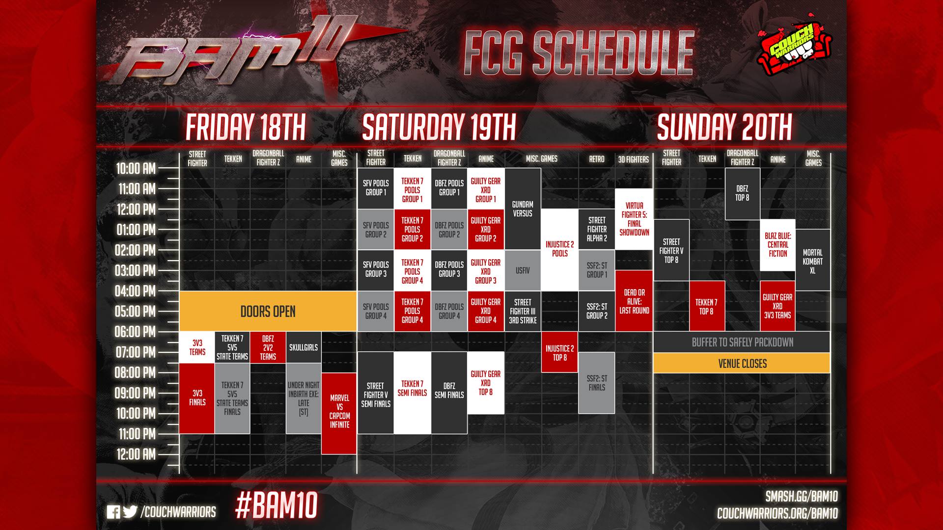 bam cafe schedule 2023 BAM 10 Schedule CouchWarriors