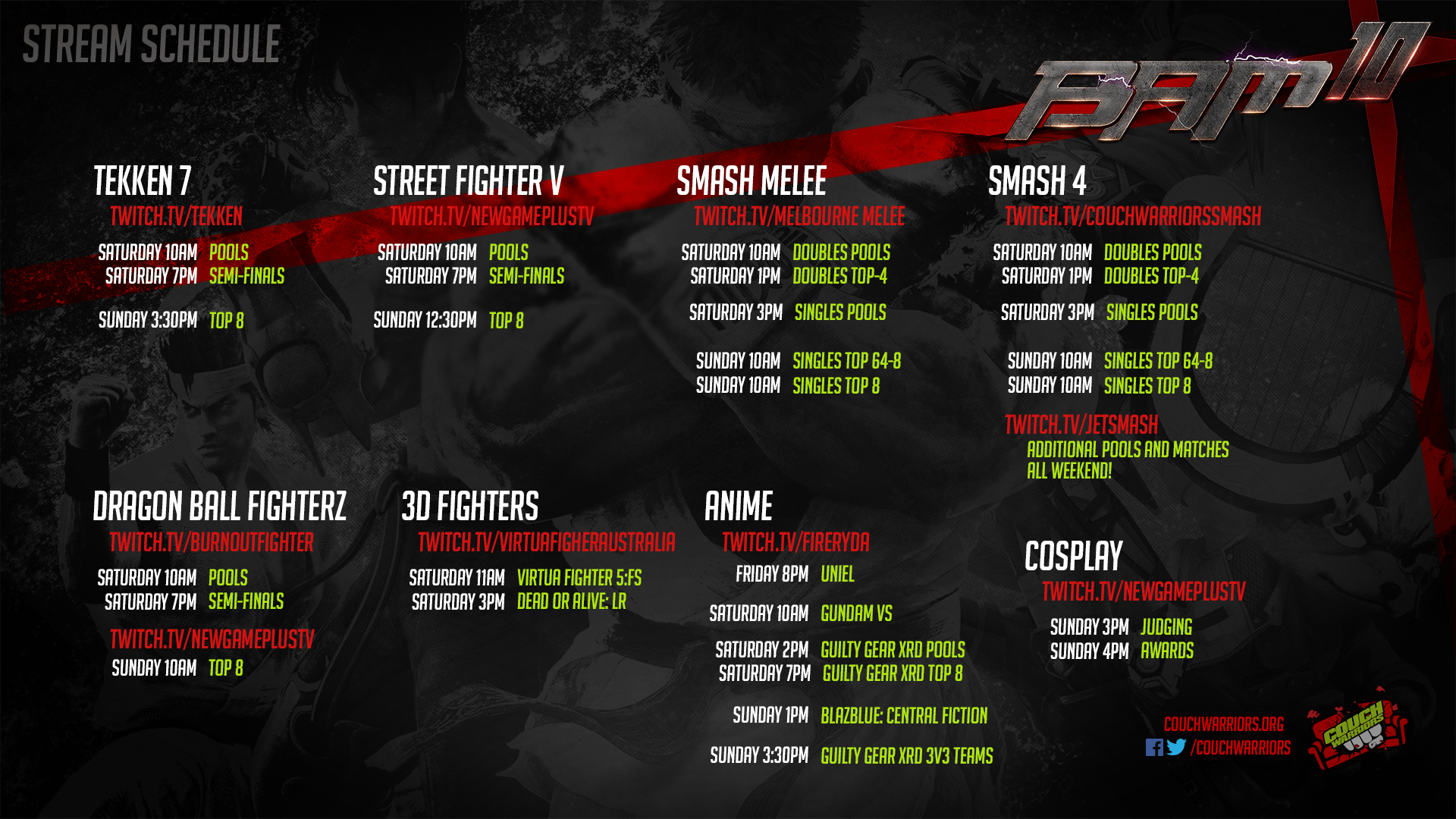 bam cafe schedule 2023 BAM 10 Schedule CouchWarriors