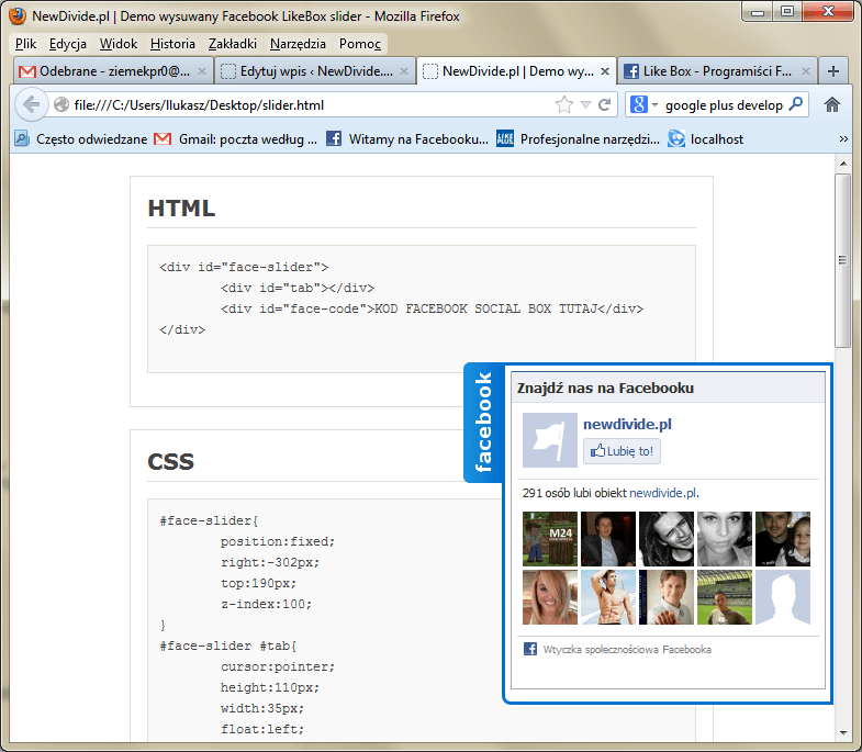 Jak zrobić wysuwany LikeBox, social Facebook slider WPAdmin.pl