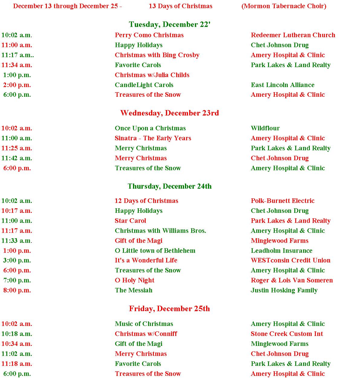 Christmas Programming 2024 Christmas Programming WPCA Radio