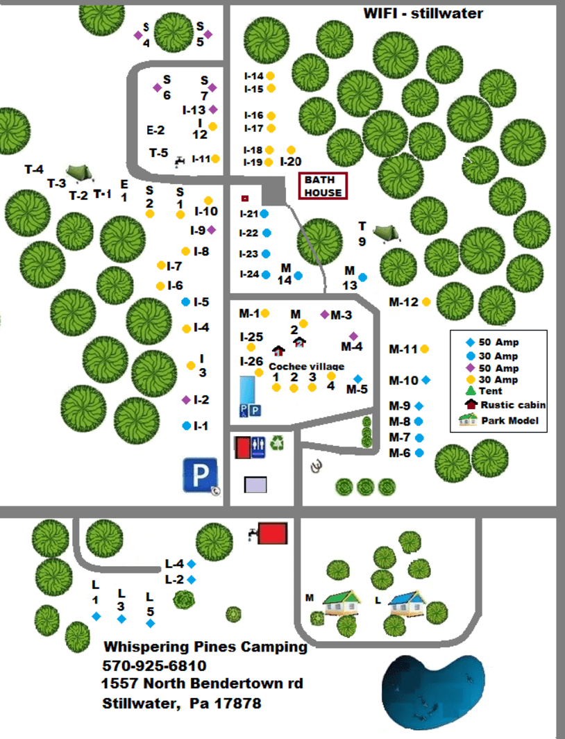 large 50 amp sites, Whispering Pines Camping Estates Benton, PA Rates