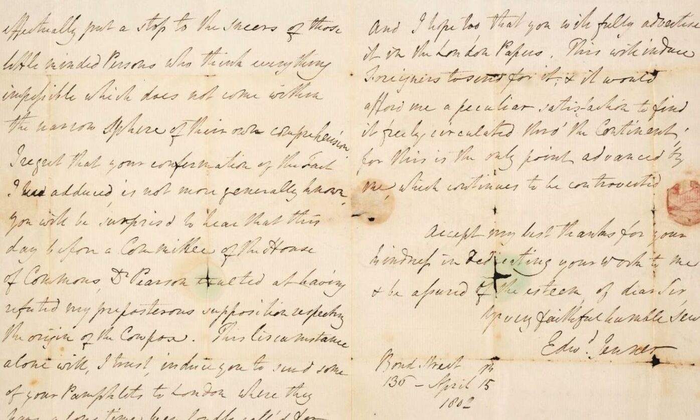 NORMAN WATSON Letter from the father of the smallpox vaccine