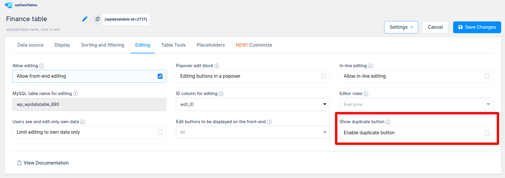 Edit tables in wordpress