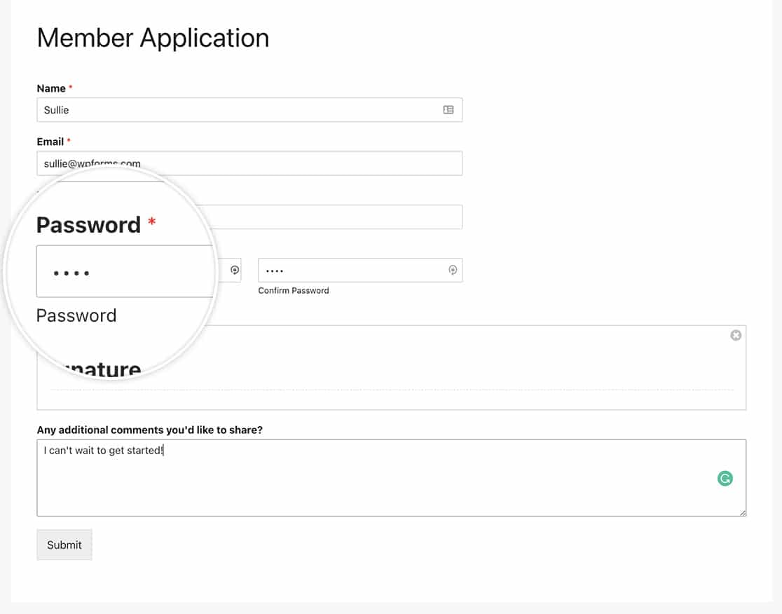 How to Change the Password Field Sublabels
