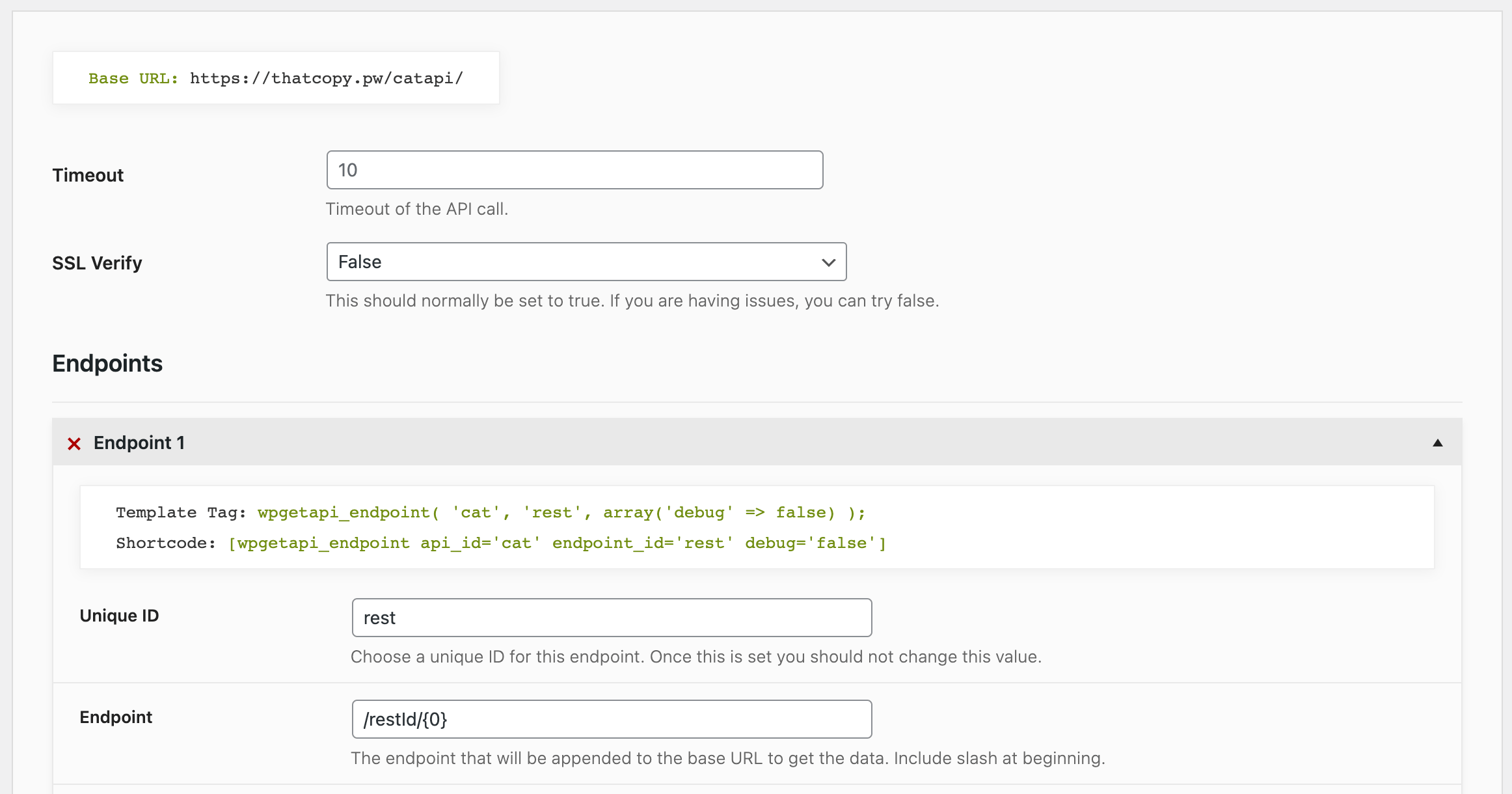 Dynamic variables in endpoints WPGetAPI