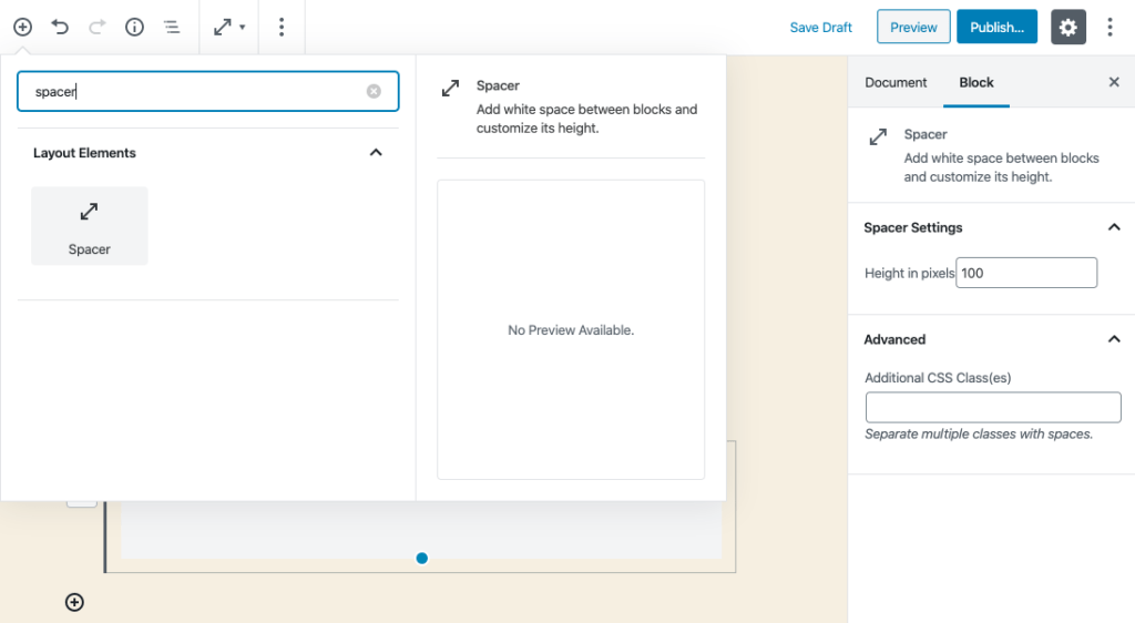 WordPress Spacer Block