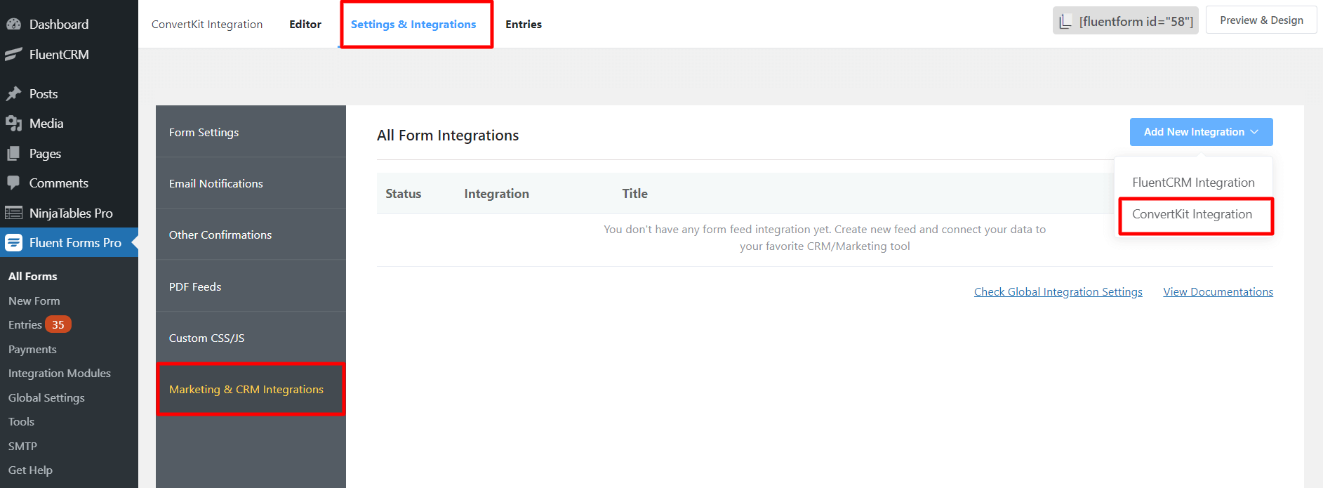 ConvertKit Integration with Fluent Forms WP Manage Ninja