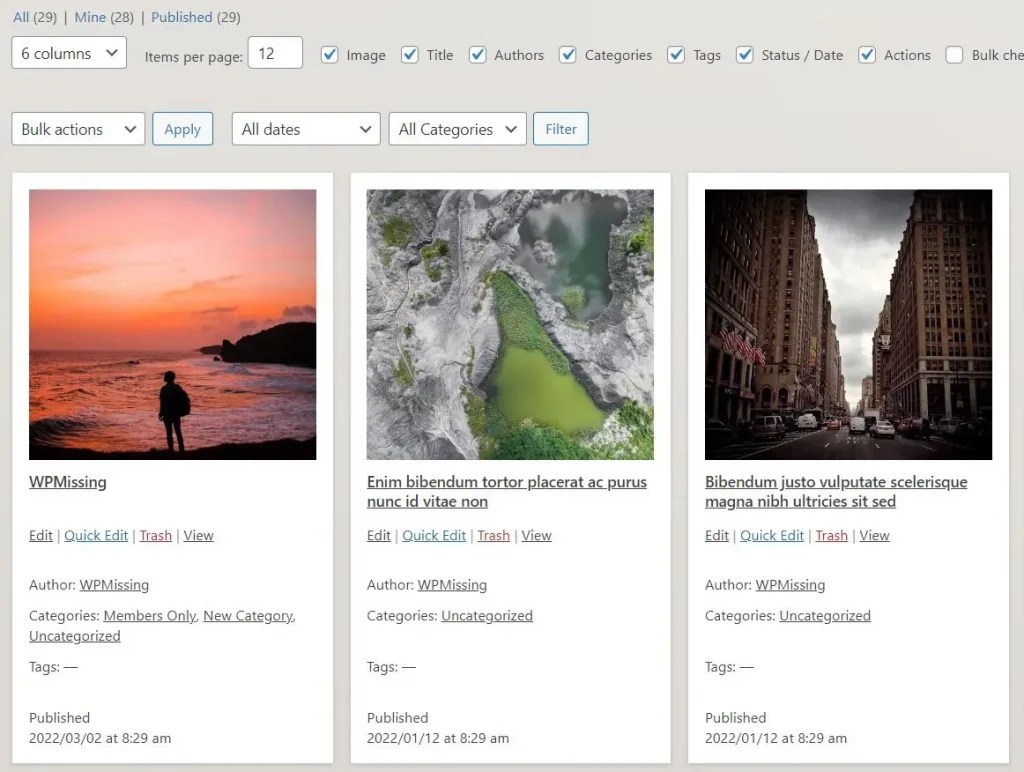 Display Admin Post List As A Grid In WordPress Admin Posts Grid WP