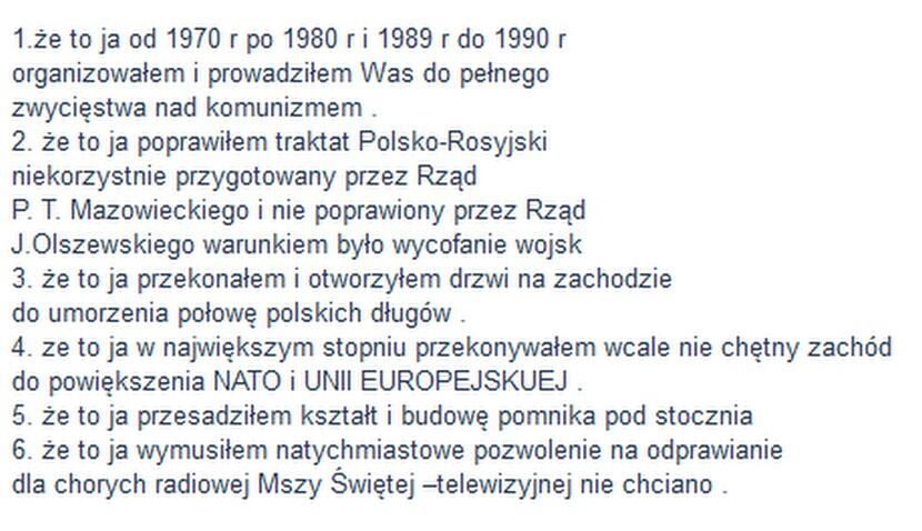 Wałęsa o swoim dorobku
