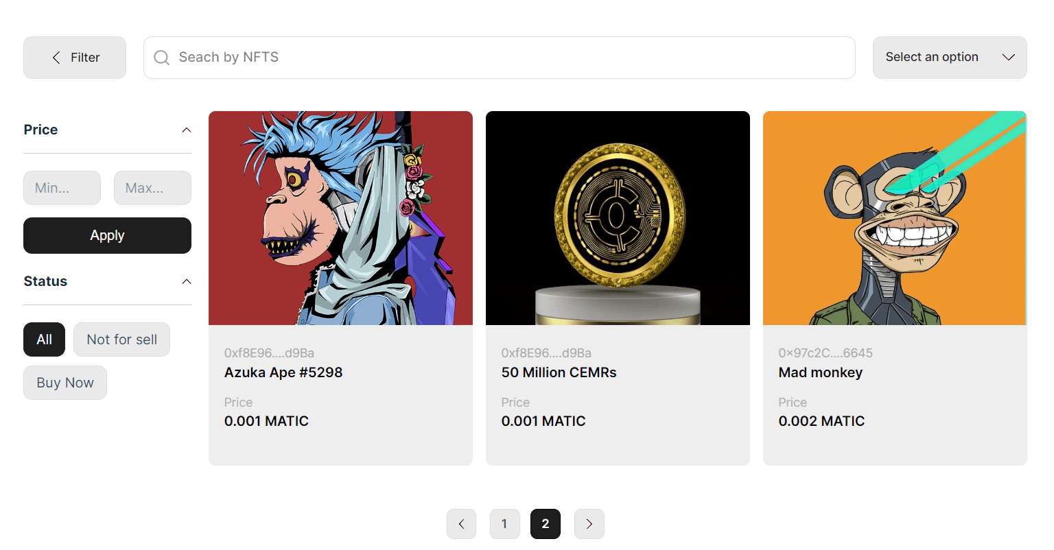 All NFT page and NFT list Smart NFT