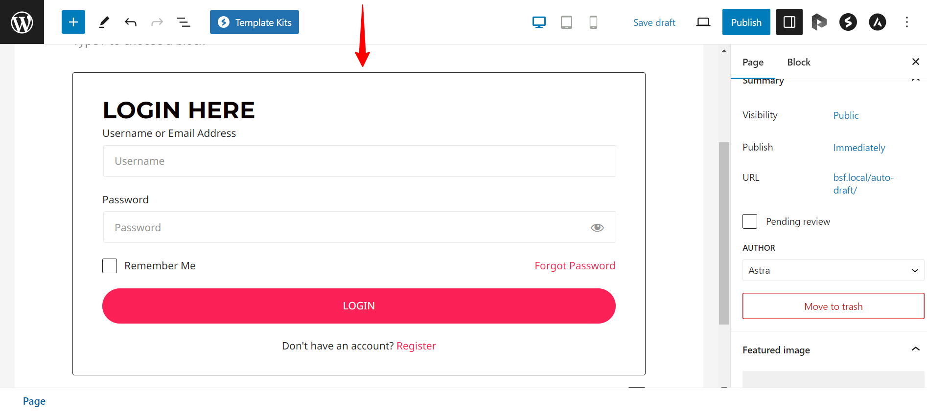 Using Spectra Login Form Block Spectra