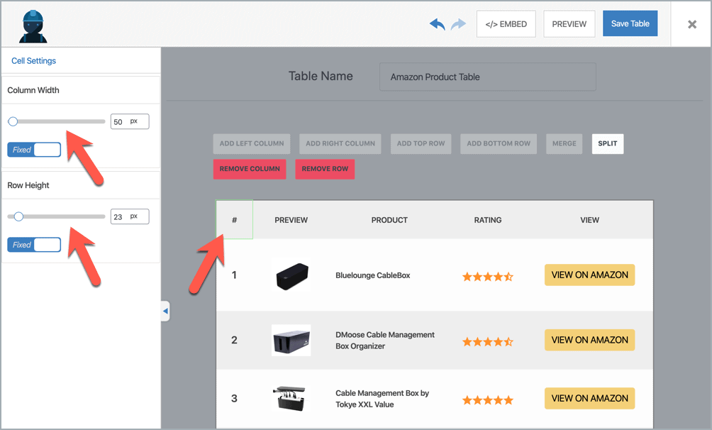 How To Change Row Height and Column Width In WP Table
