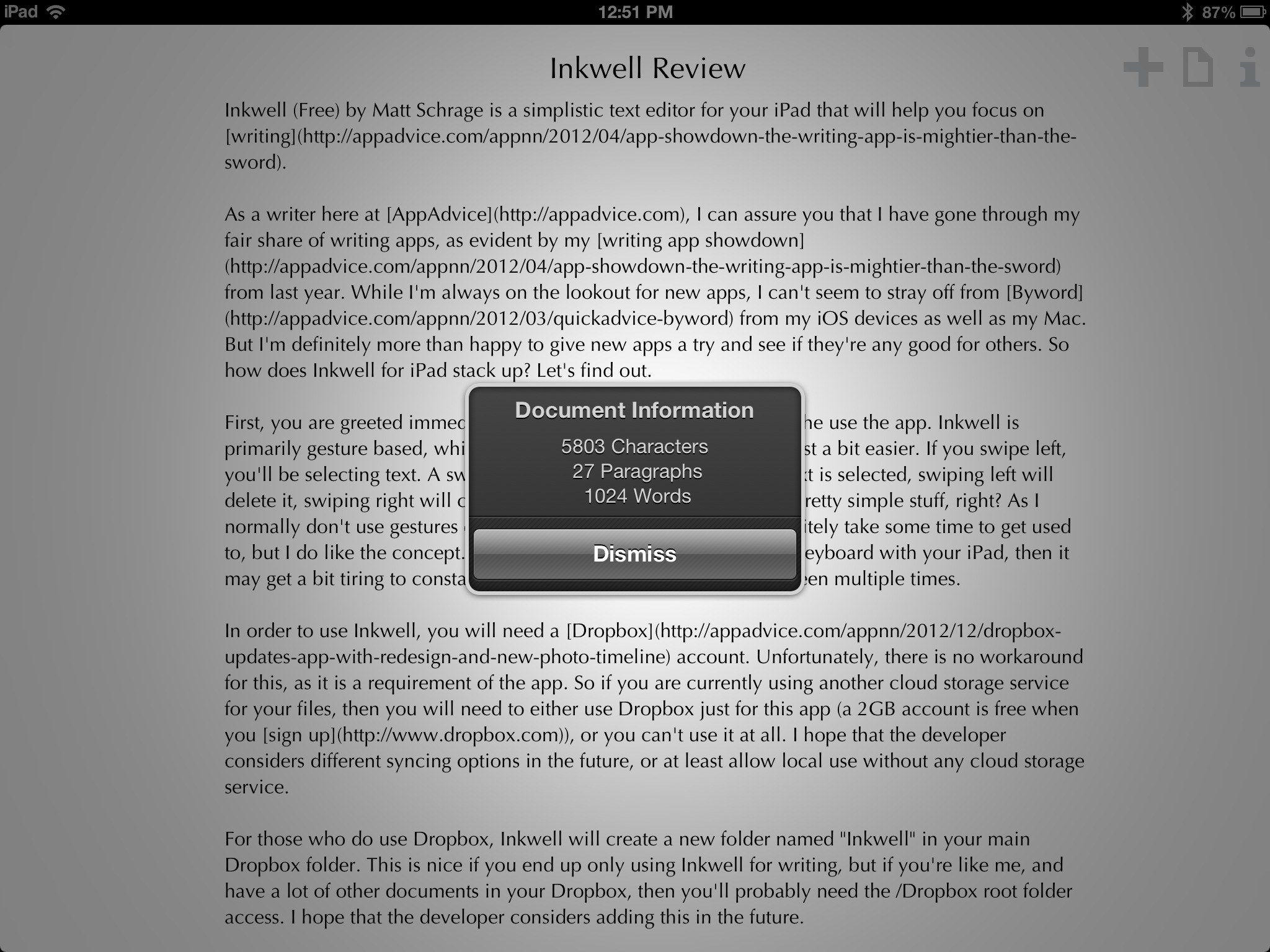 Inkwell for Dropbox A Simple Text Editing, Notes & Writing App