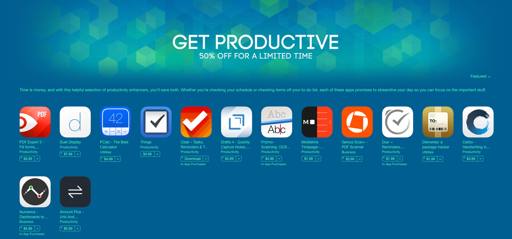 Apple is offering great discounts on a number of popular productivity apps