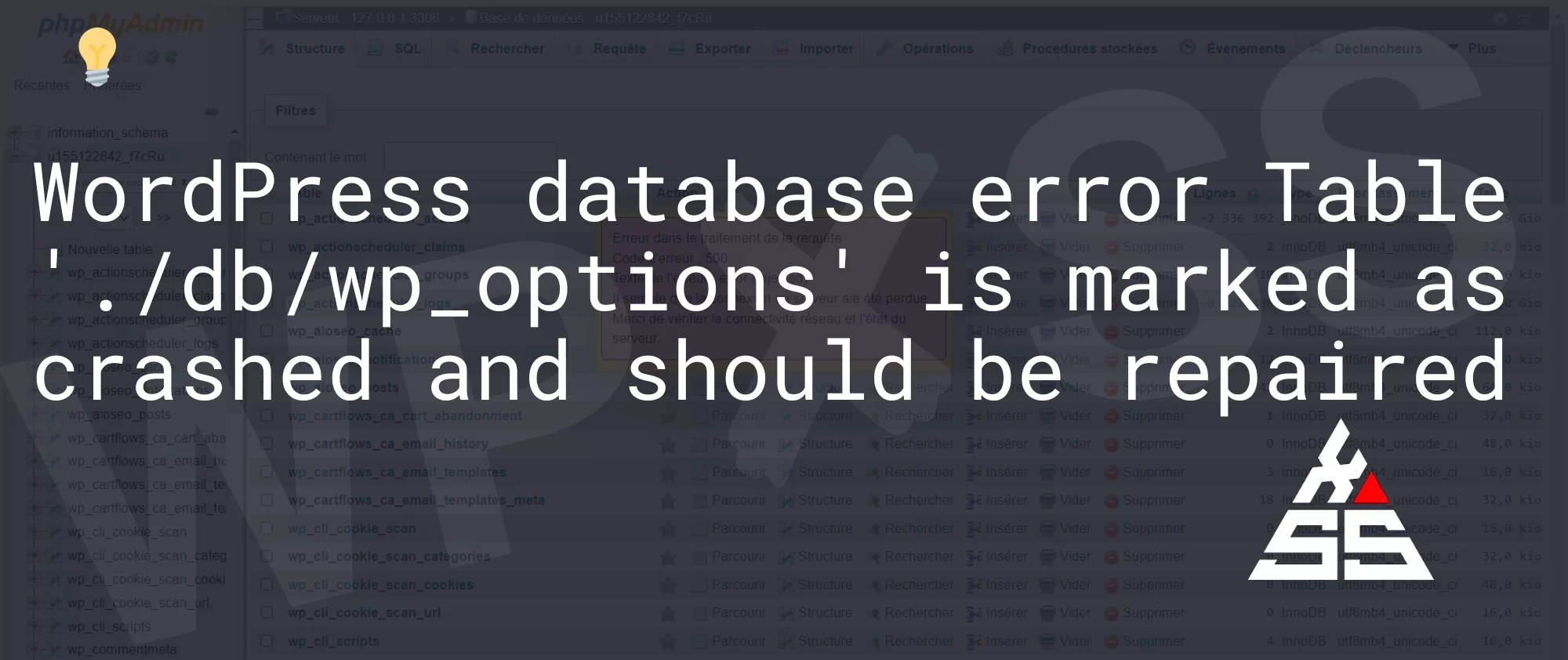 WordPress database error Table './db/wp_options' is marked as crashed