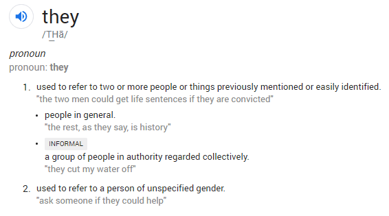 “They” has been named MerriamWebster Dictionary’s word of the year