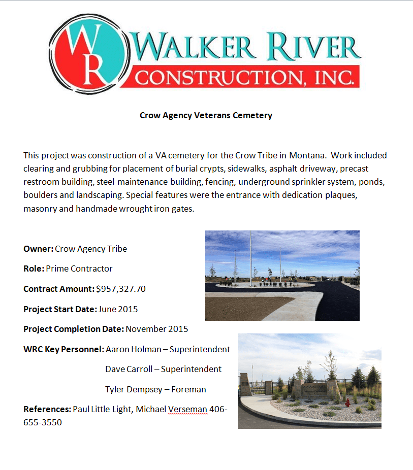 Walker River Construction, Inc Crow Agency Veterans Cemetery