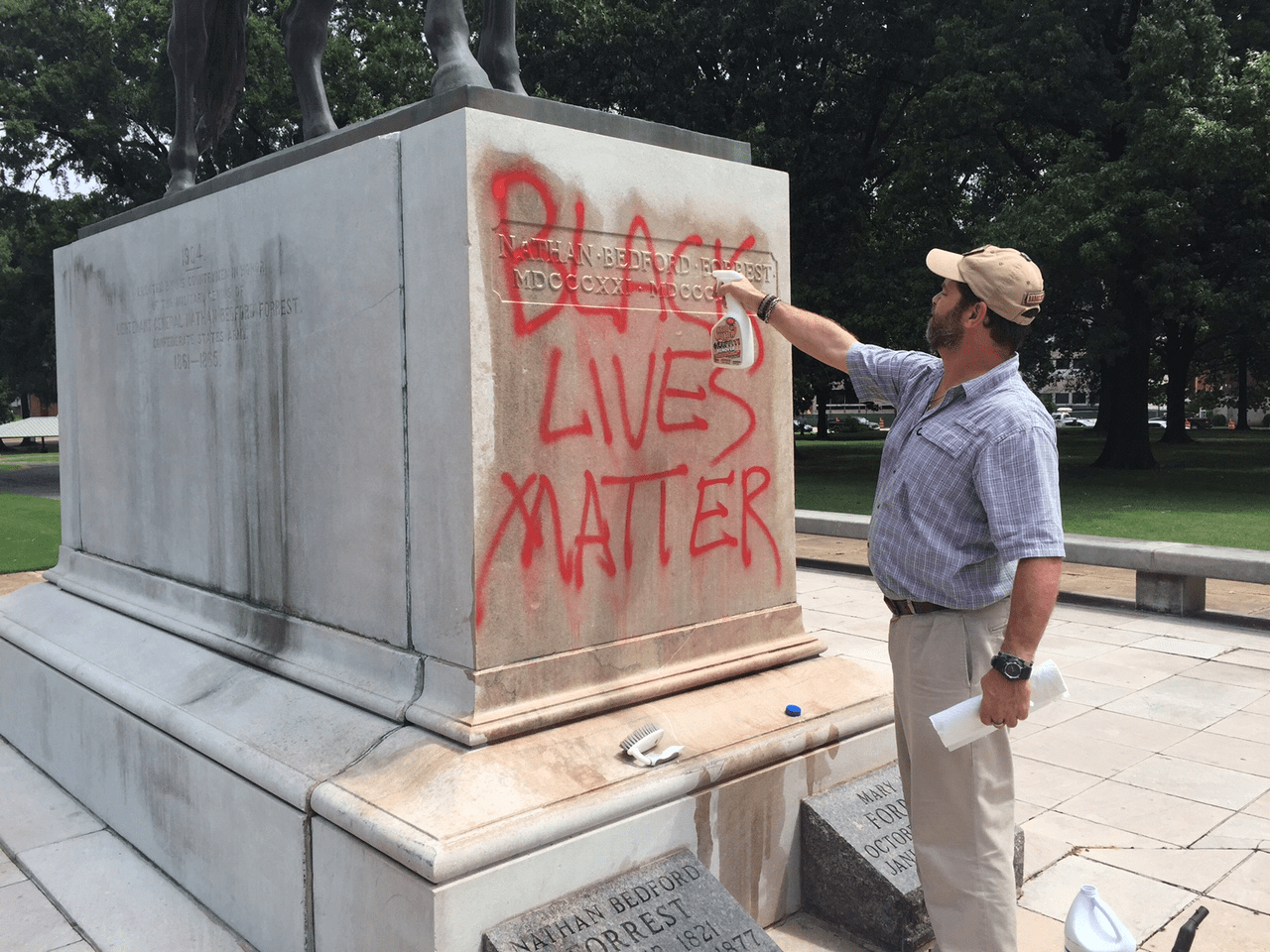 Nathan Bedford Forrest statue vandalized with ‘Black Lives Matter’