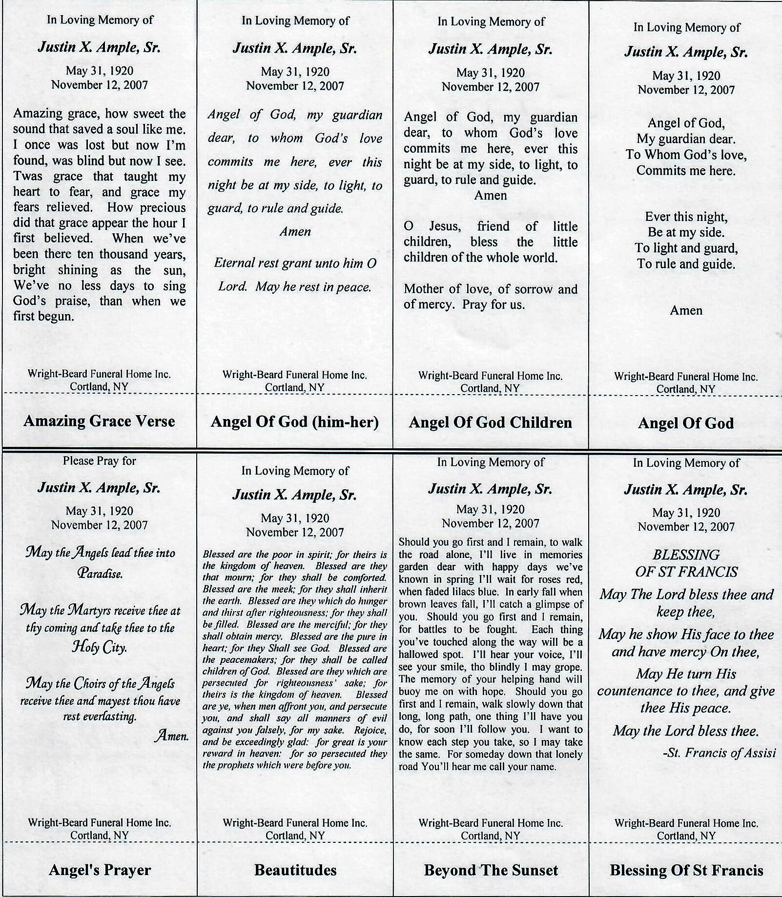 Memorial Products WrightBeard Funeral Home serving Cortland, New...