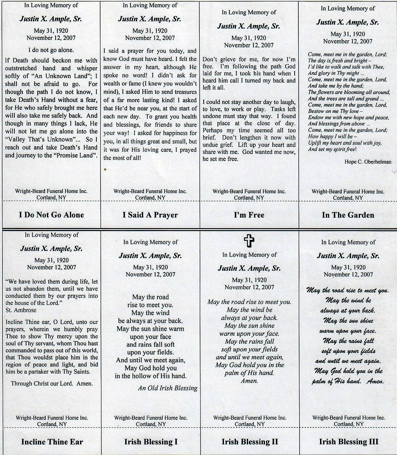 Memorial Products WrightBeard Funeral Home serving Cortland, New...