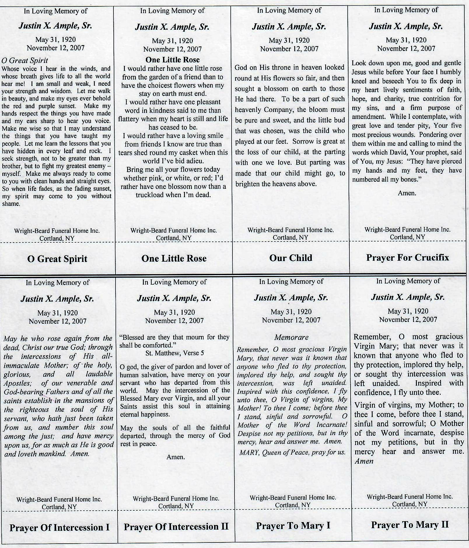 Memorial Products WrightBeard Funeral Home serving Cortland, New...