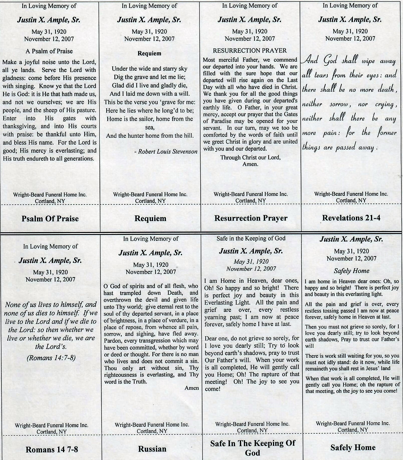 Memorial Products WrightBeard Funeral Home serving Cortland, New...