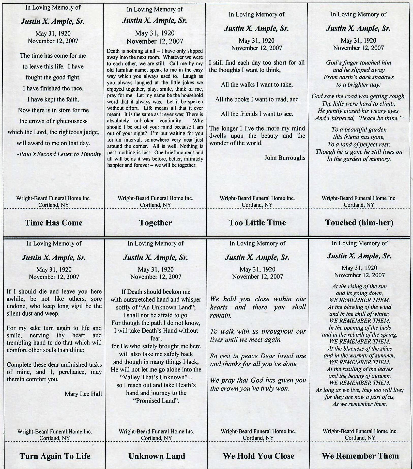 Memorial Products WrightBeard Funeral Home serving Cortland, New...