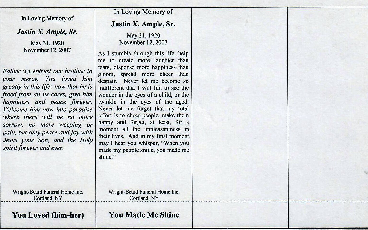 Memorial Products WrightBeard Funeral Home serving Cortland, New...