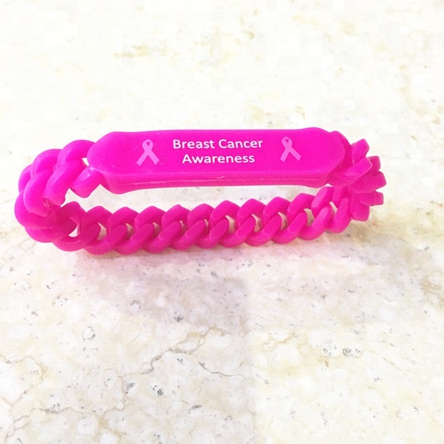 Custom Breast Cancer Awareness Chain Link Silicone Wristbands