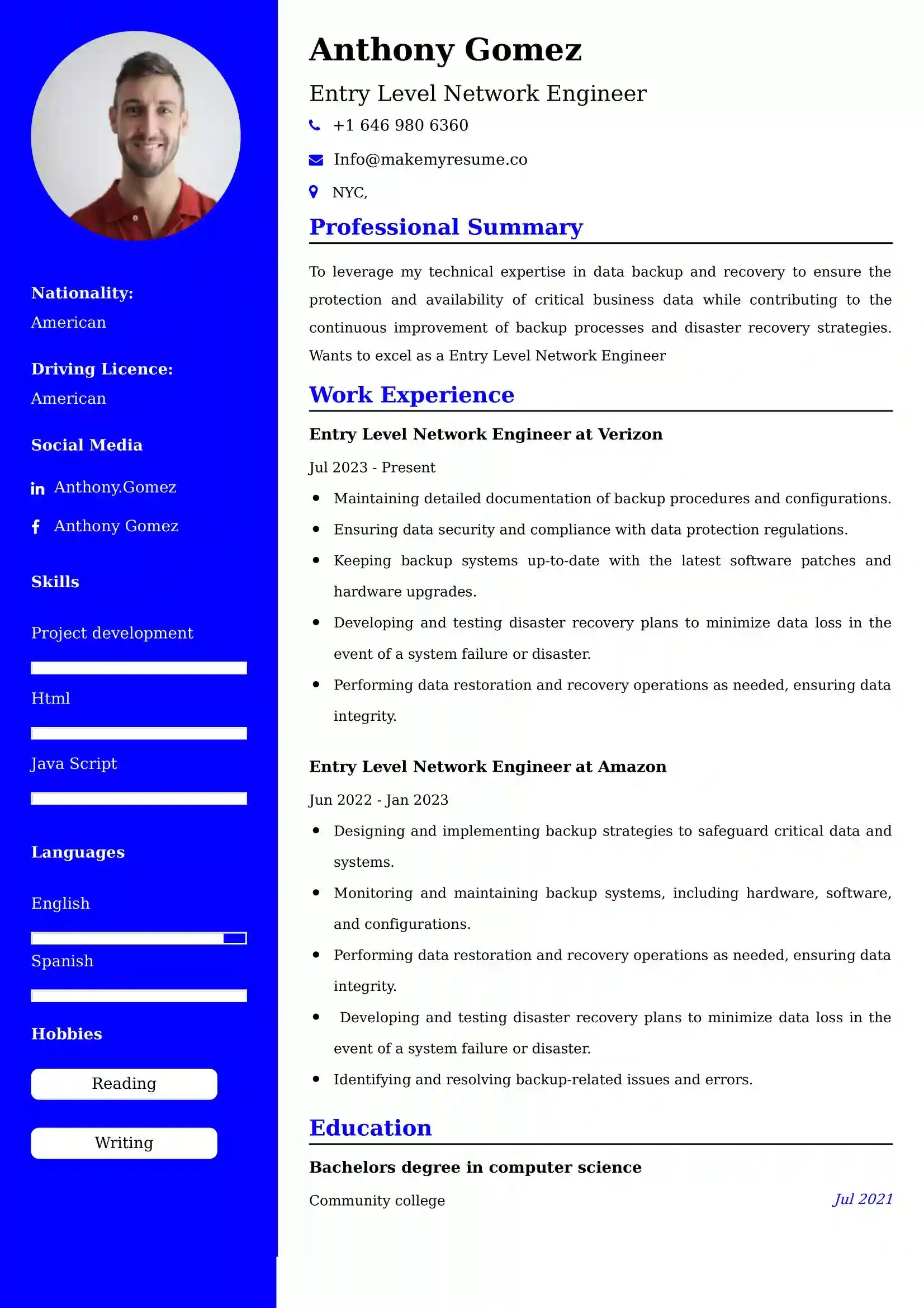 Entry Level Network Engineer Resume Examples for UAE