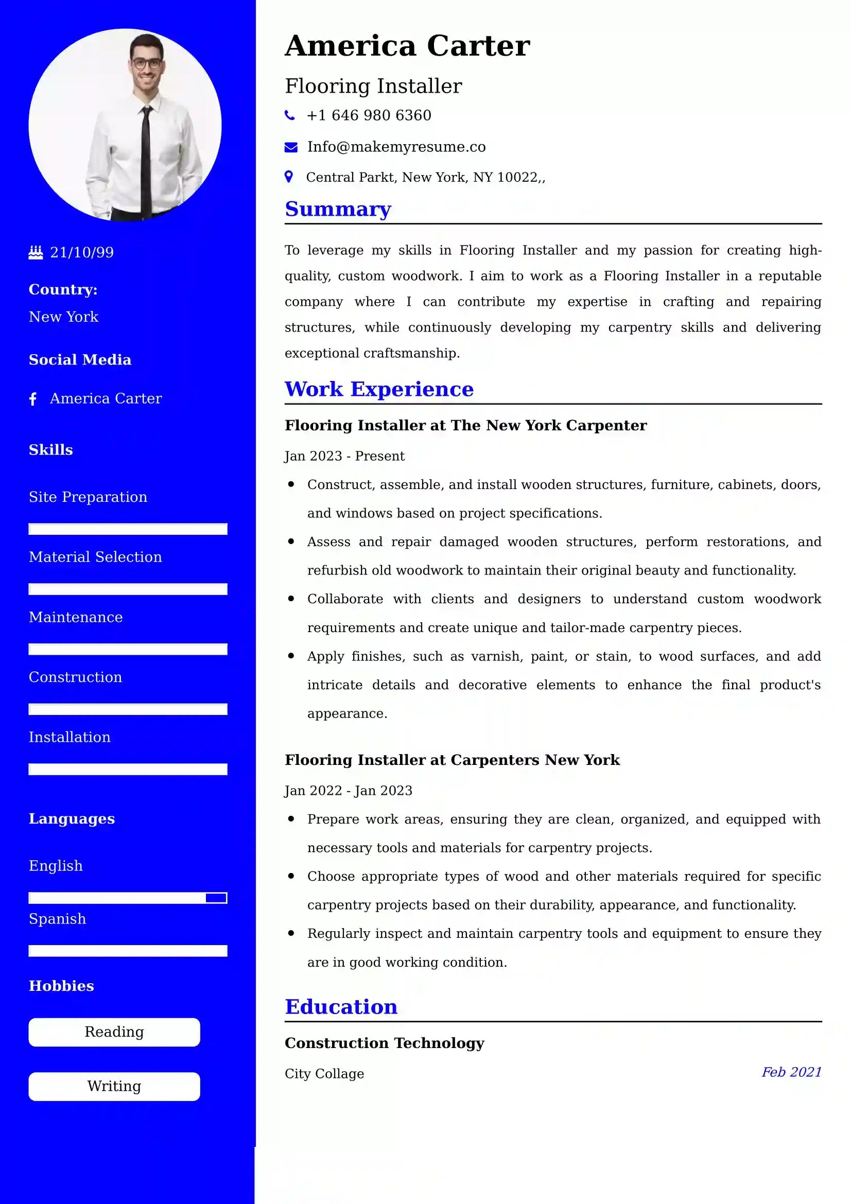 Flooring Installer Resume Examples for UAE