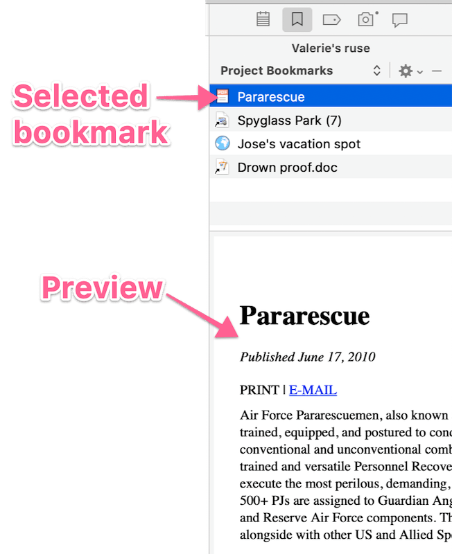Using Bookmarks in Scrivener 3 for Quick Access to Supporting Materials