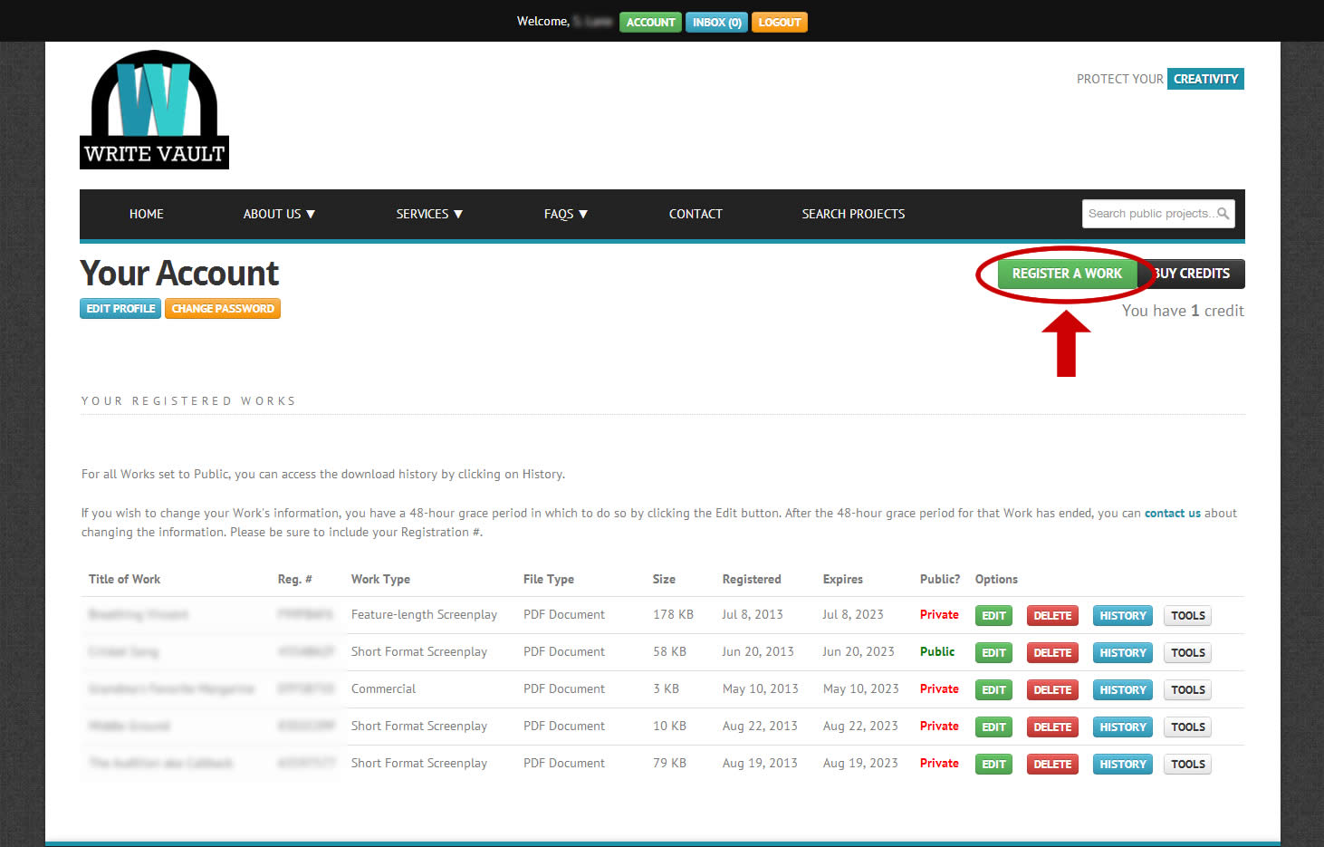 Help How to Register a Work on Write Vault Write Vault