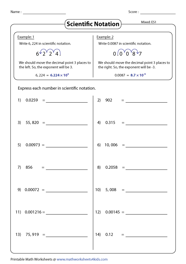 Writing In Scientific Notation Worksheet | Writing Worksheets