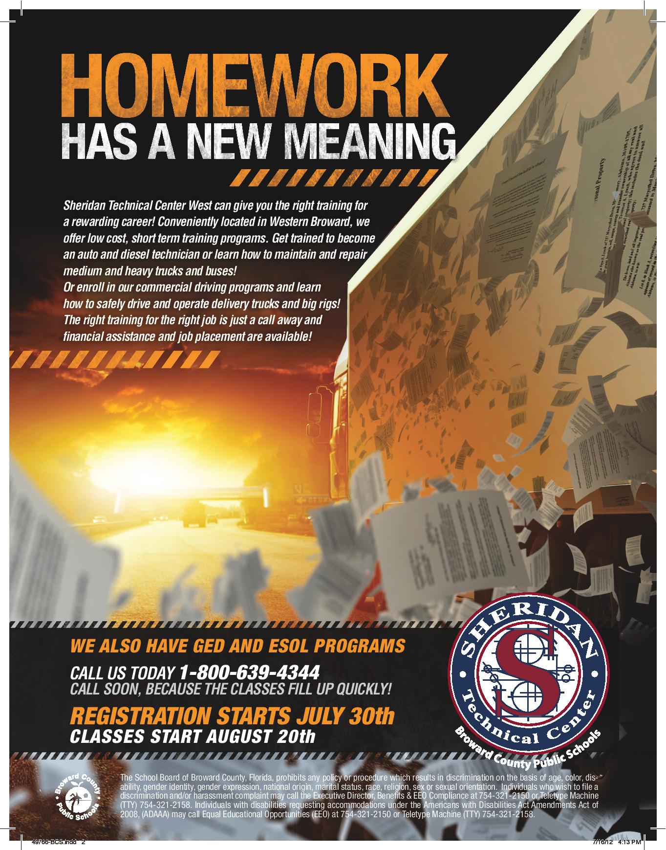 Broward County Technical School Mailer writing a lot