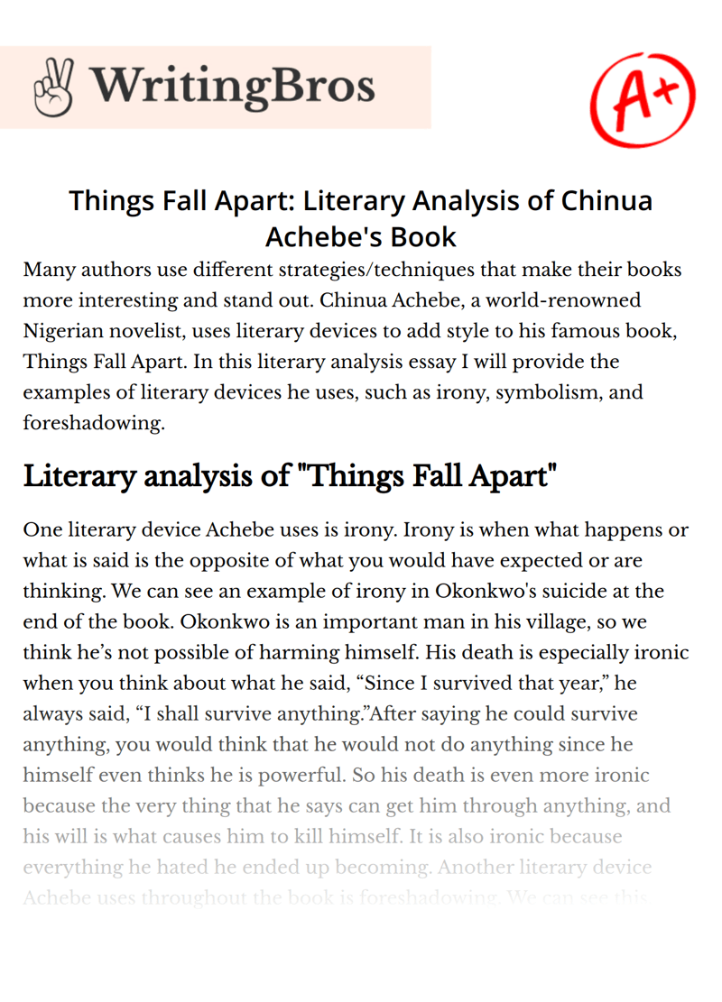 Things Fall Apart Literary Analysis of Chinua Achebe's Book [Free