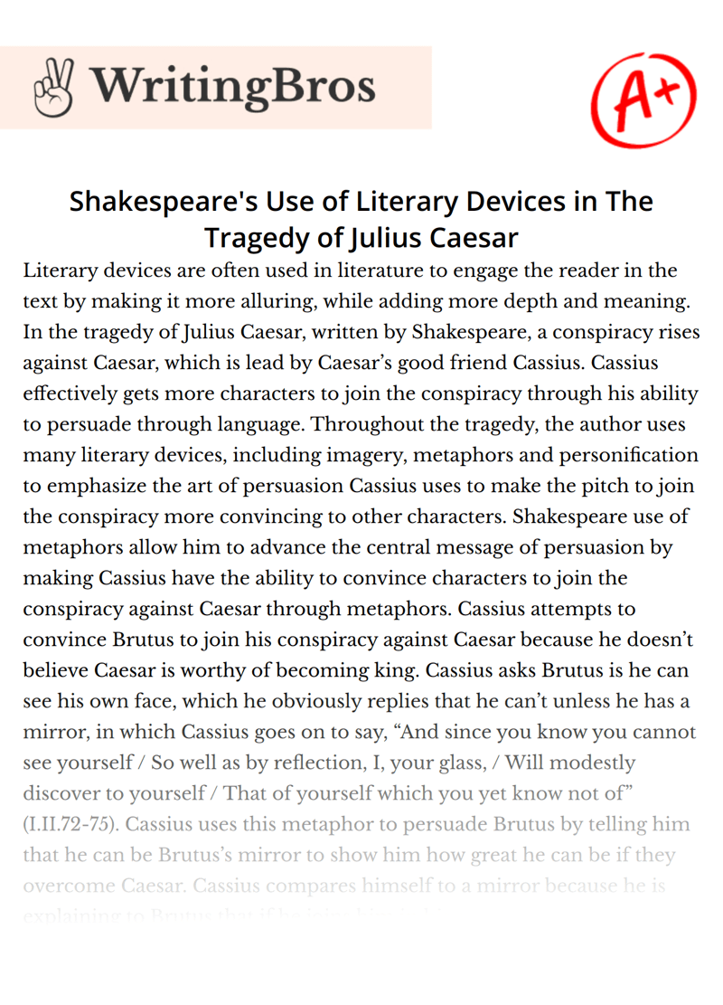 Shakespeare's Use of Literary Devices in The Tragedy of Julius Caesar