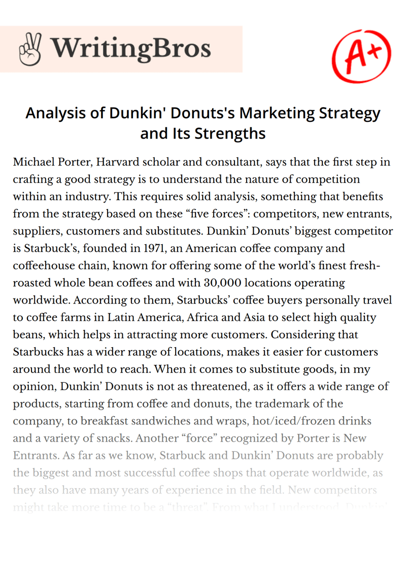 Analysis of Dunkin' Donuts's Marketing Strategy and Its Strengths [Free