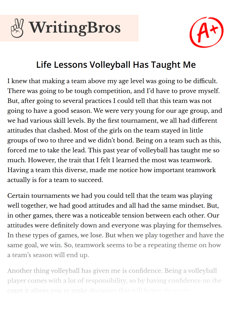 Life Lessons Volleyball Has Taught Me [Free Essay Sample], 547 words