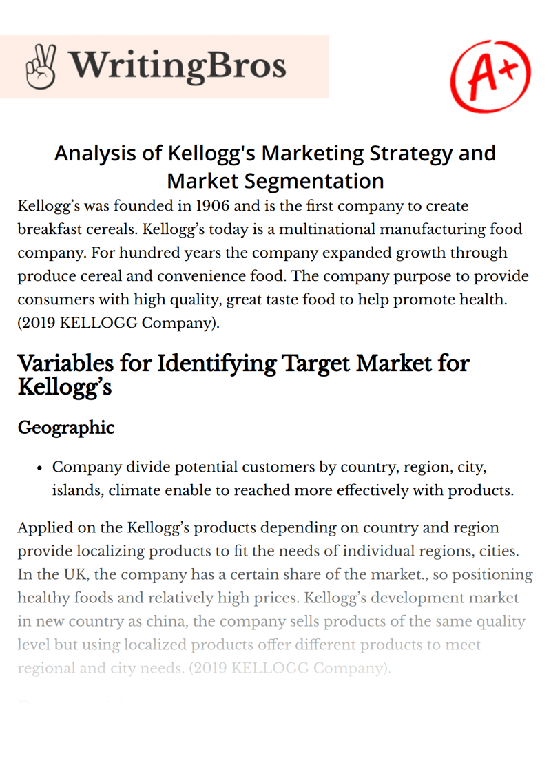 Analysis of Kellogg's Marketing Strategy and Market Segmentation [Free