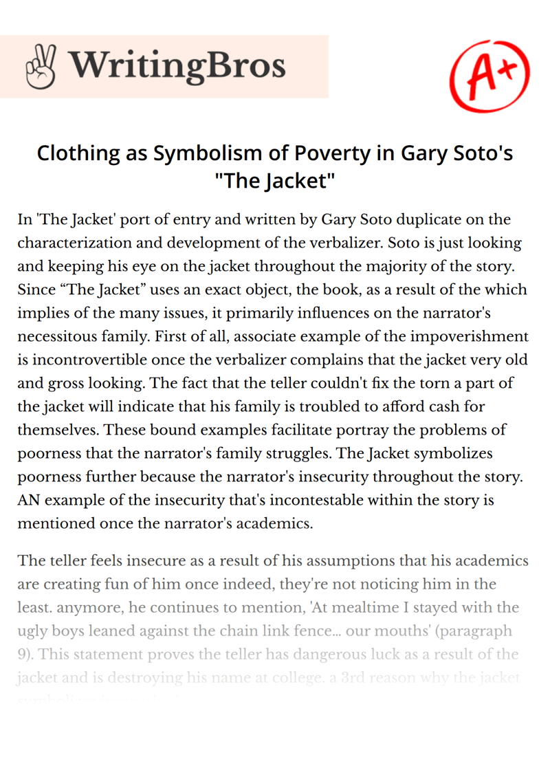 Clothing as Symbolism of Poverty in Gary Soto's "The Jacket" [Free
