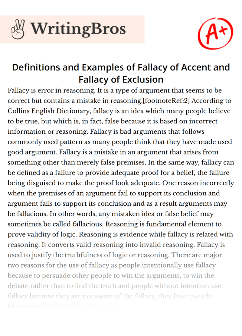 Definitions and Examples of Fallacy of Accent and Fallacy of Exclusion