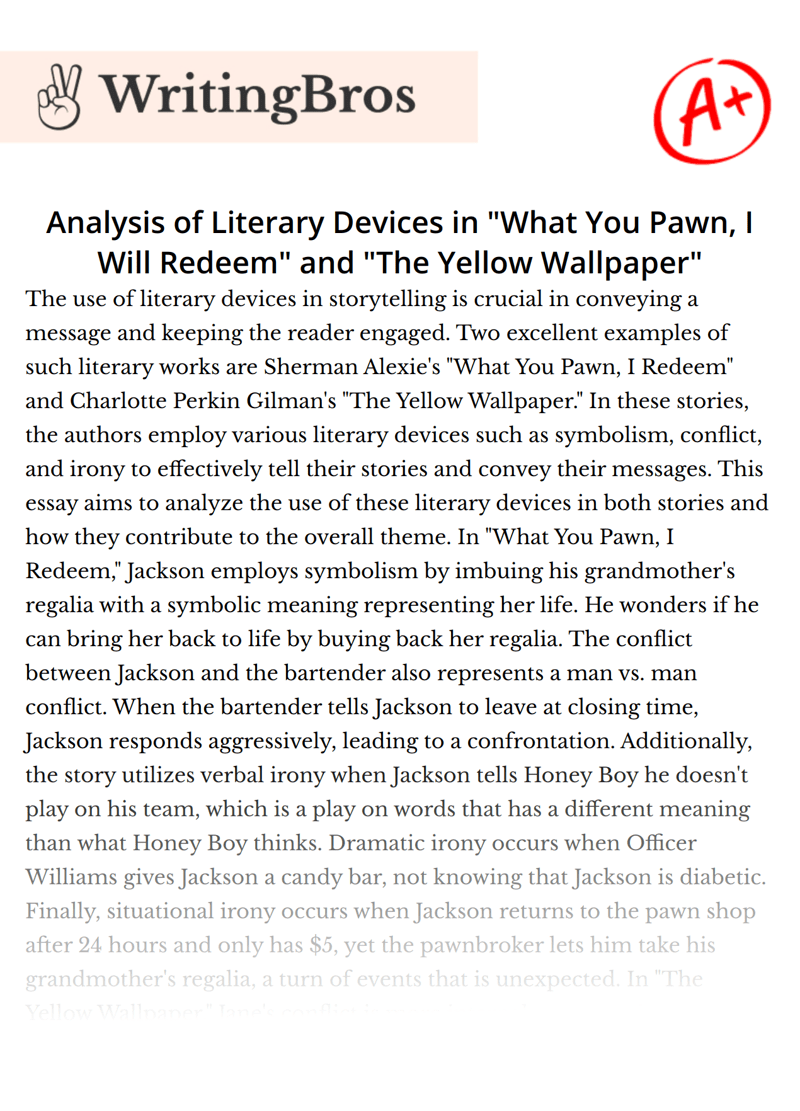 Analysis of Literary Devices in "What You Pawn, I Will Redeem" and "The