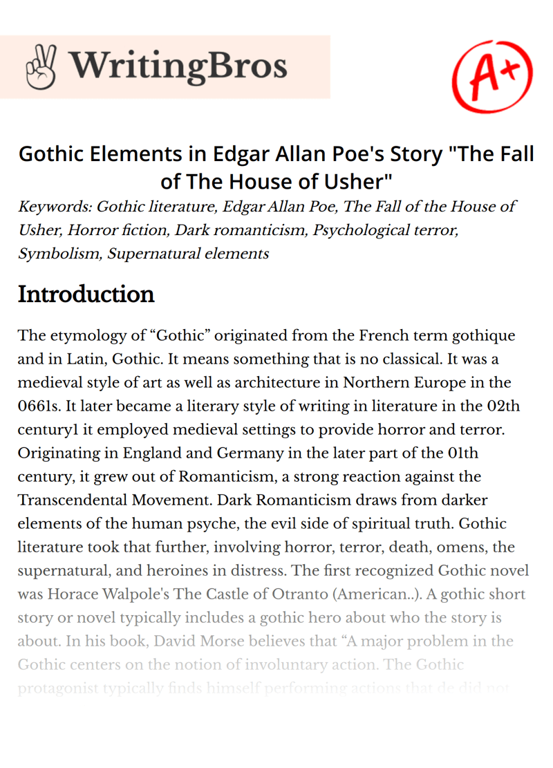 Gothic Elements in Edgar Allan Poe's Story "The Fall of The House of