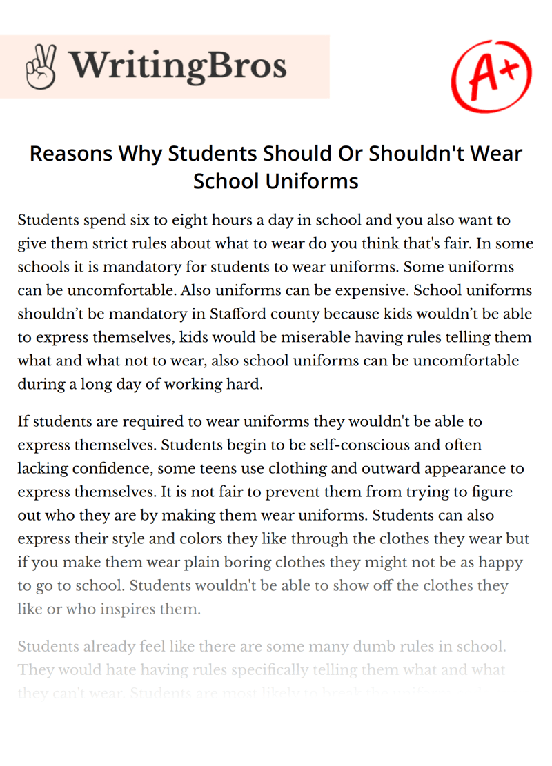 Reasons Why Students Should Or Shouldn't Wear School Uniforms [Free