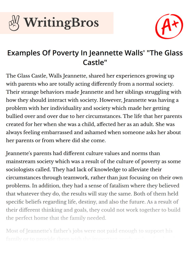 Examples Of Poverty In Walls' "The Glass Castle" [Free Essay