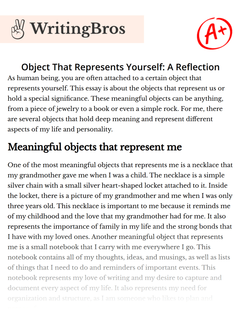 Object That Represents Yourself A Reflection [Free Essay Sample], 671