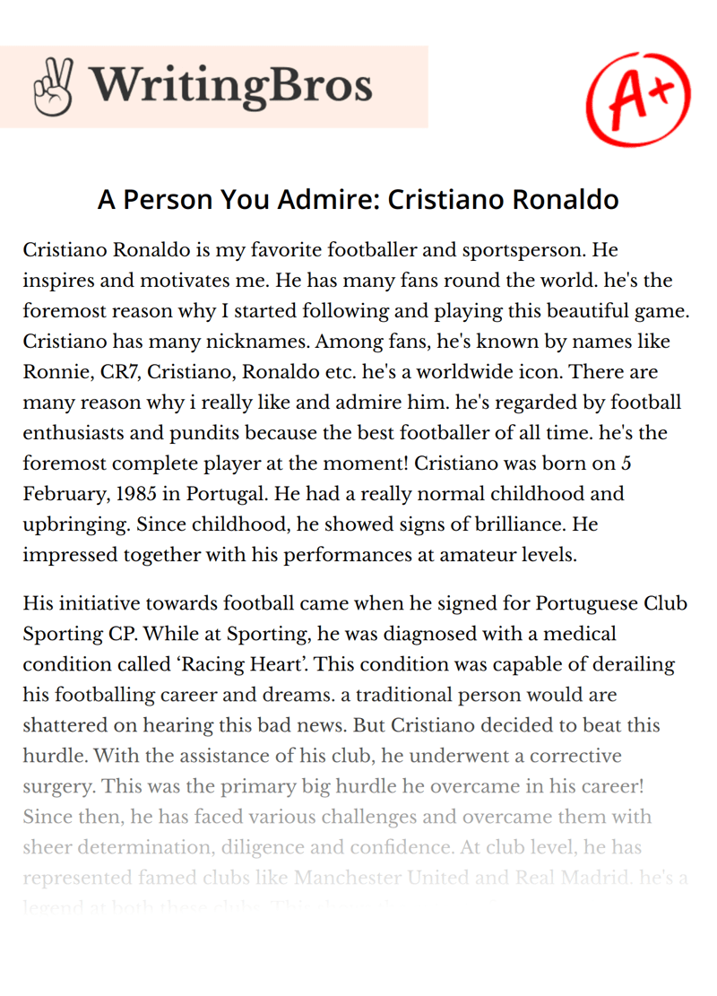 A Person You Admire Cristiano Ronaldo [Free Essay Sample], 469 words